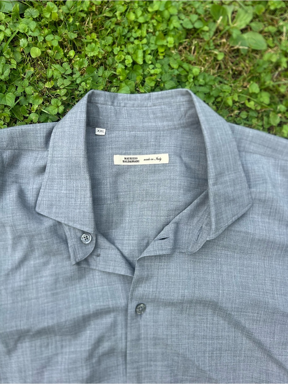 grey 100% wool Maurizio Baldassari button-down shirt made in Italy